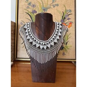 Native Style Black & White Bib Collar Choker Statement Necklace